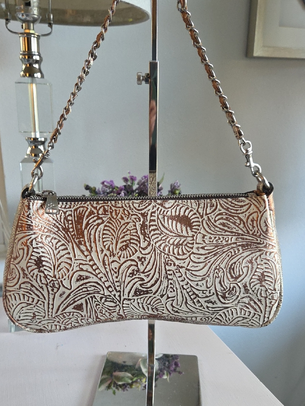 Patricia Nash Tooled Copper & White Leather Shoulder Bag & Clutch